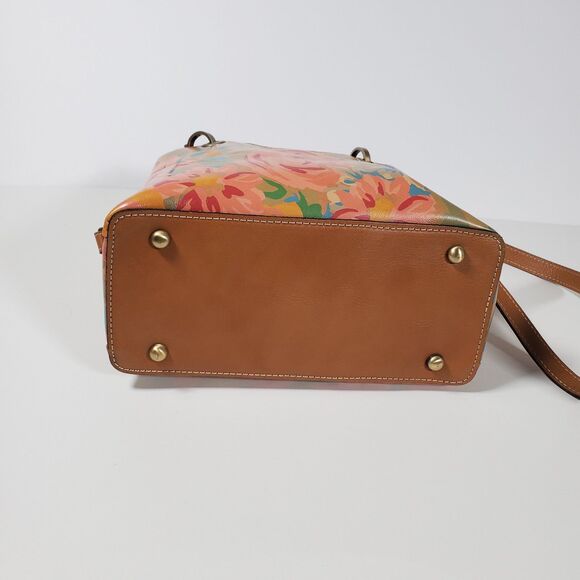 Patricia Nash Purse Watercolor Brown Leather Floral Bamboo Handle Crossbody - Picture 4 of 11